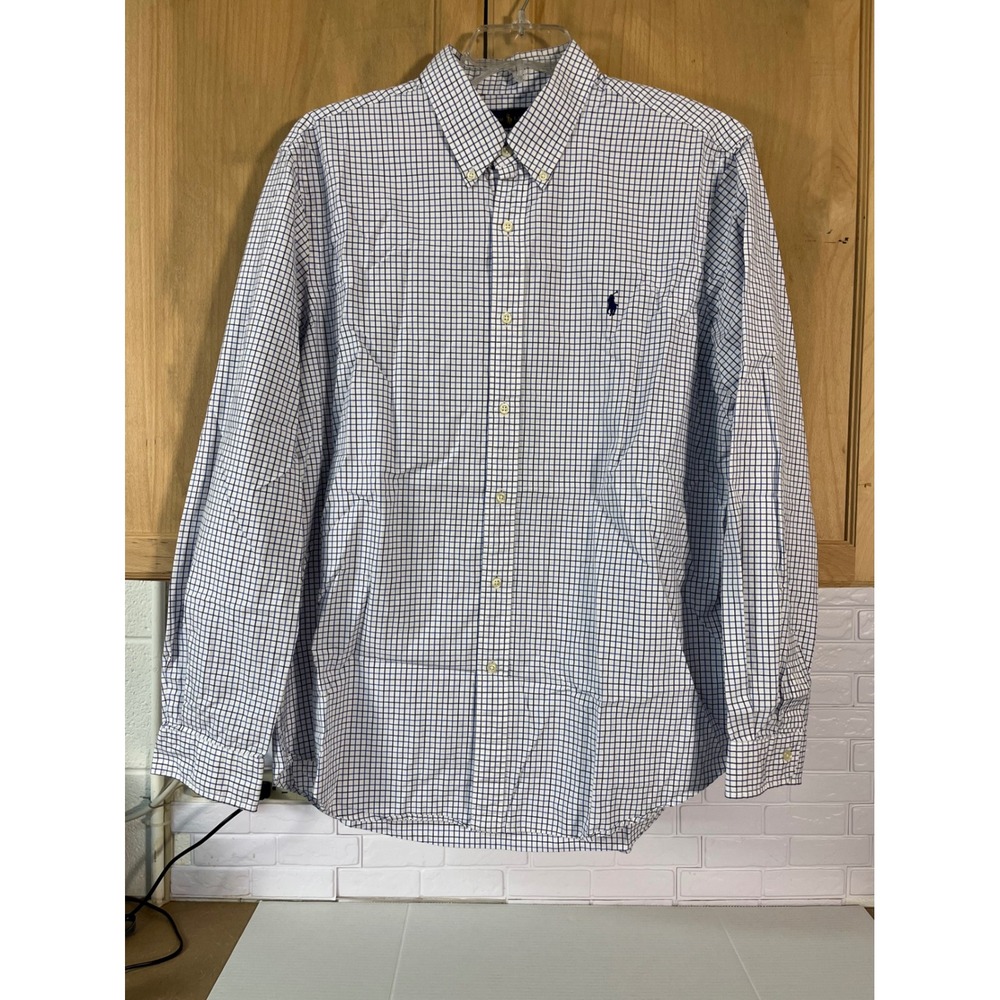 Ralph Lauren Button Down‎ Shirt Mens XL White Blue Tattersall Check
